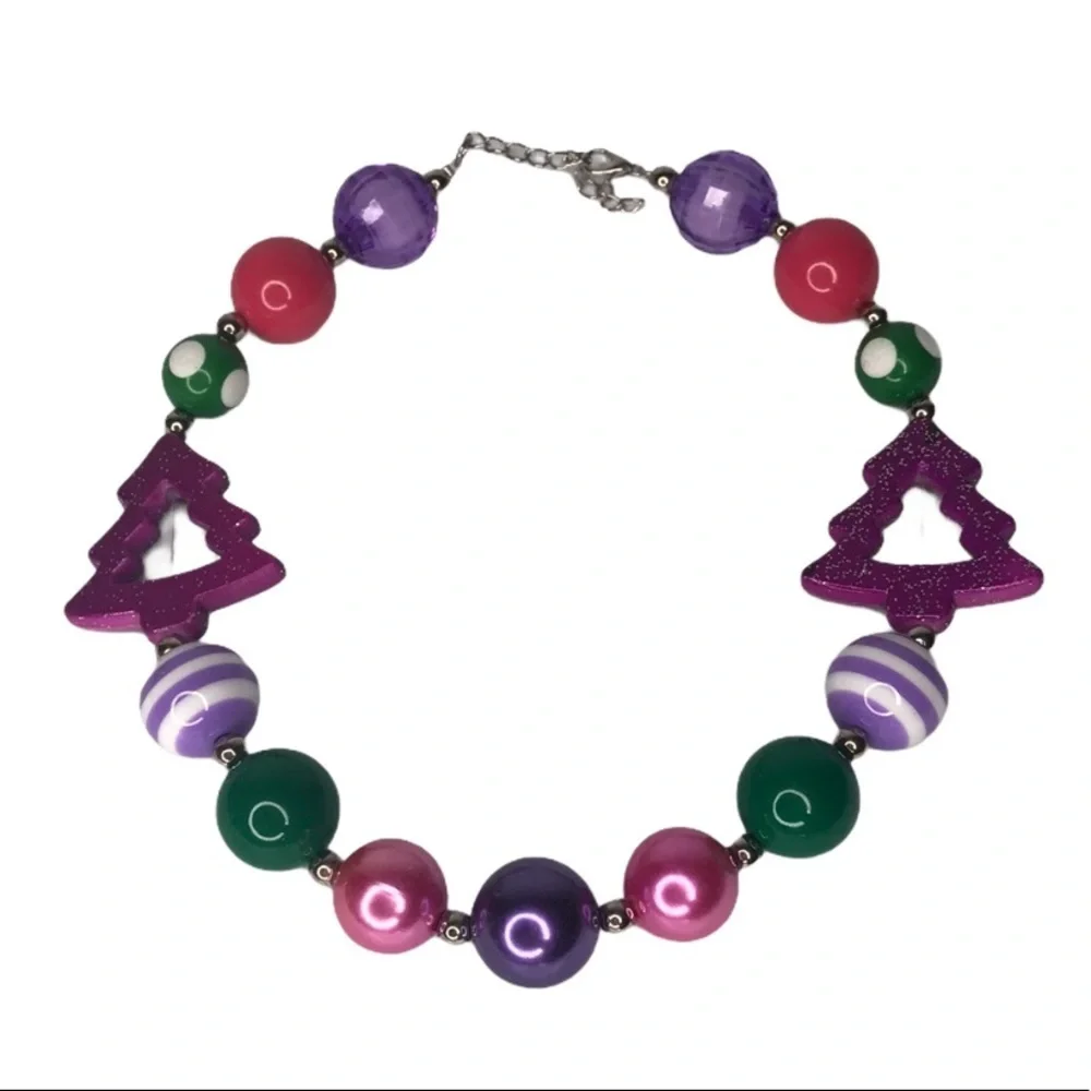 Christmas Tree Chunky Bubblegum Beaded Necklace